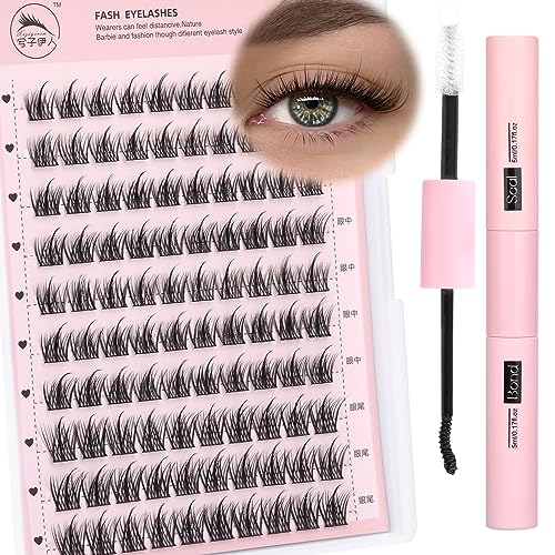 Lash Clusters DIY Eyelash Extensions 96pcs Cluster Lashes Wispy False Eyelashes C D Curl Individual Lashes Extensions 8-16MM Mega Fluffy Eyelash