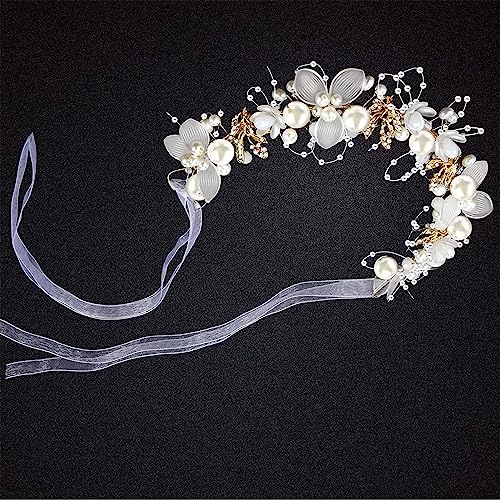 Flower Girl Headband, Flower Girl Headpiece, Pearl Headband, Adjustable Flower Girl Hair Accessories, Crystal Hair Vine Headband for Wedding, Par