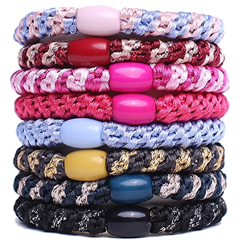 GYGYL 8Pcs Black Hair Ties for Women Girls, Elastics Hair Bands Ponytail Holders for Thick Hair, No Damage No Crease Hair Elastics
