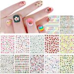 Cute Nail Stickers for Kids Little Girls 12 Sheets Self-Adhesive Nail Decals Christmas Flowers Leaves Animals Plants Fruits Nail Art Decoration f
