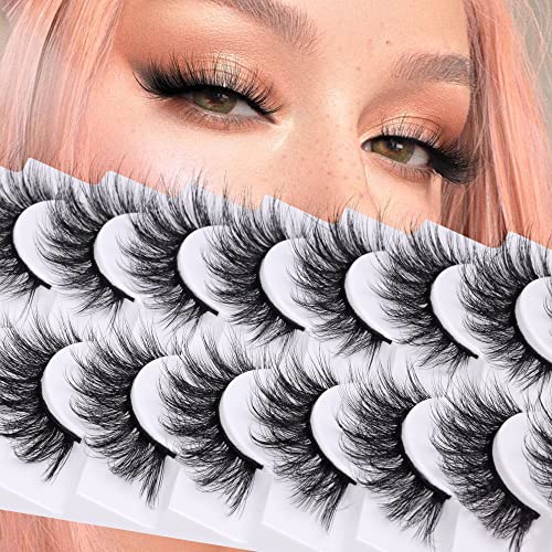 Ruairie Natural Lashes with Clear Band Fluffy Wispy False Lashes Natural Look 10 Pairs Fake Eyelashes Pack