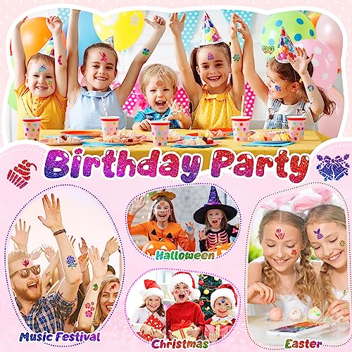 Glitter Tattoos Kit, Temporary Tattoos Set for Kids, 30 Colours Glitter,139 Stencils, 4 Sheets Tattoos Sticks, 5 Brushes, Body Make-up & Nail Art