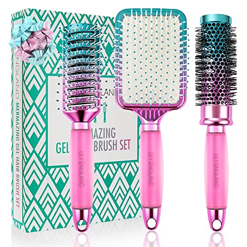Hair Brush Set - Luxury Professional Rose Gold Hairbrushes for Detangling, Blow Drying, Straightening - Suitable for All Hair Types by Lily Engla