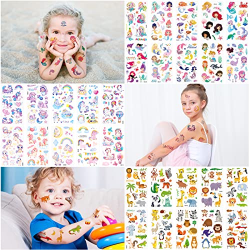 ECHOCUBE Temporary Tattoos for Kids,60 sheets Mixed Style Waterproof Fake Tattoo Sticker Set with Dinosaur Animal Space Unicorn Mermaid Car Theme