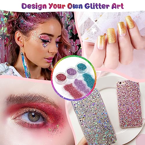 Glitter Tattoos Kit, Temporary Tattoos Set for Kids, 30 Colours Glitter,139 Stencils, 4 Sheets Tattoos Sticks, 5 Brushes, Body Make-up & Nail Art