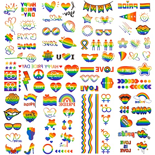 HOWAF 10 Sheets Pride Tattoo Stickers, LGBT Gay Pride Temporary Tattoos Rainbow Tattoos Stickers Waterproof Rainbow Flag Gay Pride Flag Tattoos P