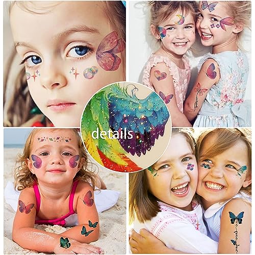 Rosymormor 18 Sheets Glitter Temporary Tattoos for Women Girls, Wings Butterfly Flowers Face Body Shiny Waterproof Stickers Fake Tattoos for Gift