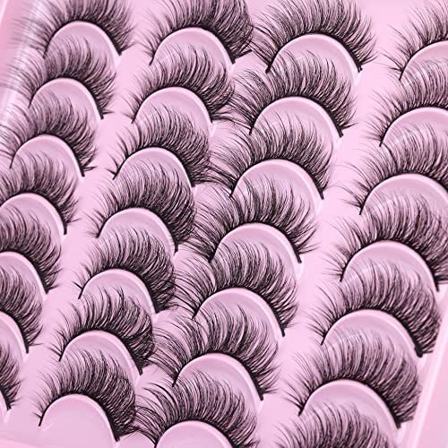 Newcally Natural Lashes Wispy False Eyelashes 3D Cat Eye Lashes Mink Faux Fluffy Fake Eyelashes 14 Pairs Pack