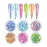 Holographic Mermaid Nail Art Glitter Iridescent Powder Dust Flakes JMEOWIO 6 Grids Shiny Bright Ice Slag Nail Sequins Paillettes Nail Art Decorat