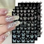 JMEOWIO 6 Sheets Aurora Holographic Butterfly Nail Art Stickers Decals Self-Adhesive Spring Summer Nail Supplies Nail Art Design Decoration Acces