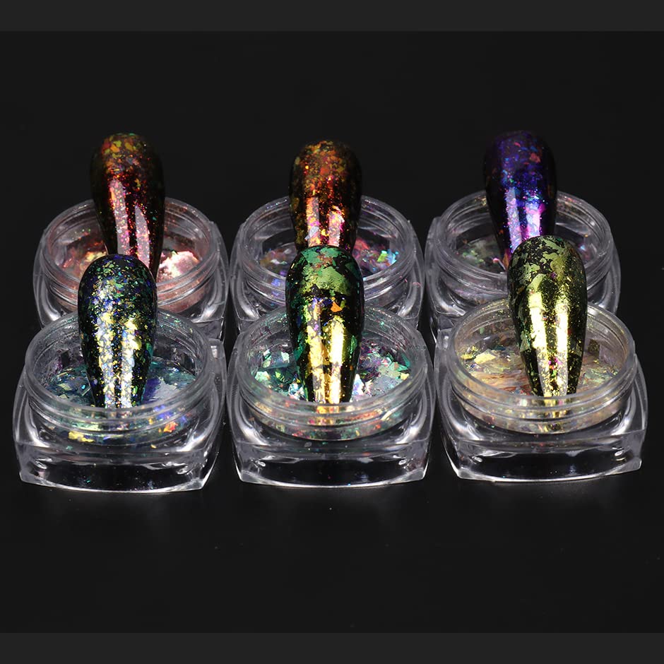 Holographic Mermaid Nail Art Glitter Flake, 12 Grids Holographic Nail Art Sequins Bright Colorful Shiny Nail Supplies Nail Art Design Decoration