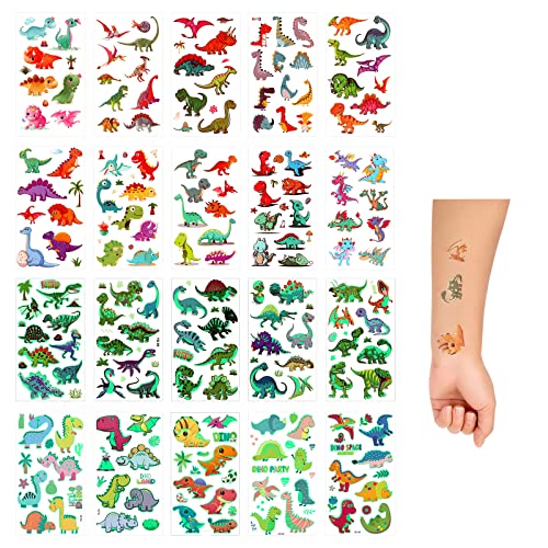 SAVITA 20 Sheets Kids Temporary Tattoos, Luminous Dinosaur Tattoo Stickers Waterproof Cartoon Fake Tattoos for Kids Toddlers Boys Dinosaur Birthd