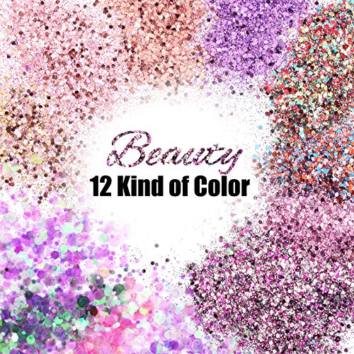 DazSpirit 12pcs Chunky Glitter for Face, Body, and Hair, Glitter Festival Makeup Set - Safe for Body Hair Nail Eye Beauty Makeup Art Decorative f