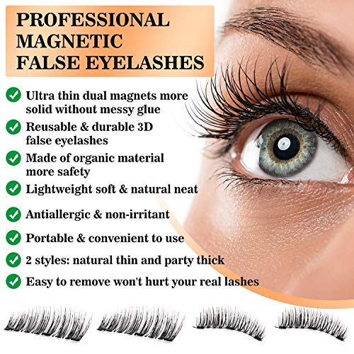 Magnetic Eyelashes,Reusable Magnetic False Eyelashes 3D 3 Magnets Extension Soft individual False Eyelashes No Glue With Tweezers for Women Makeu