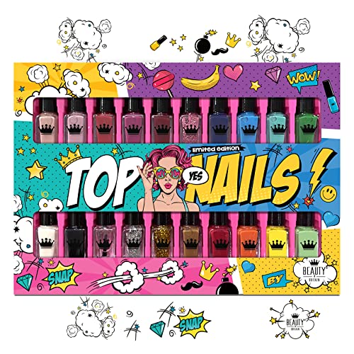 Beauty4Britain Set Of 20 Nail Polish Varnish Bottles 20 Different Rich Colours Deluxe Gift Box 2 Bookmarks Included