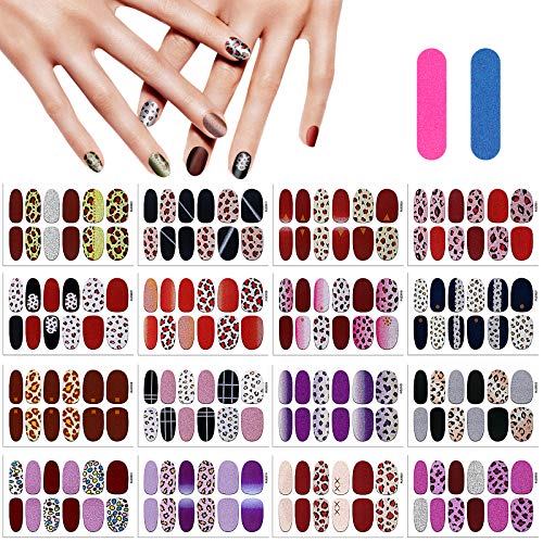 MWOOT 16 Sheets Leopard Full Wraps Nail Stickers with Nail File,Assorted Self Adhesive Nail Polish Stickers, Nail Art Decals Strips Manicure Kits