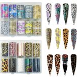 CHANGAR Animal Skin Style Nail Art Foil Transfer Decals 2 Boxes Serpentine Leopard Print Tiger Snake Skin Pattern Nail Foil Adhesive Stickers Sta