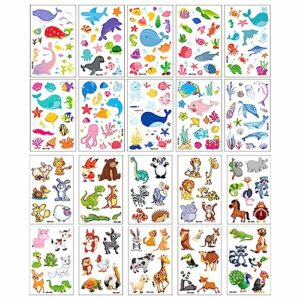 20 Sheets Tattoos for Kids, Cute Sea Animal & Zoo Animal Temporary Tattoos for Kids Boys and Girls Multi-Colored Cartoon Tattoos for Kids Birthda