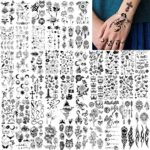 Geweir 52 Sheets Tiny Hands Small Black Temporary Tattoos For Women Finger Art Men Adults, Kids Water Transfer Fake Tattoo Stickers Gadgets, Real