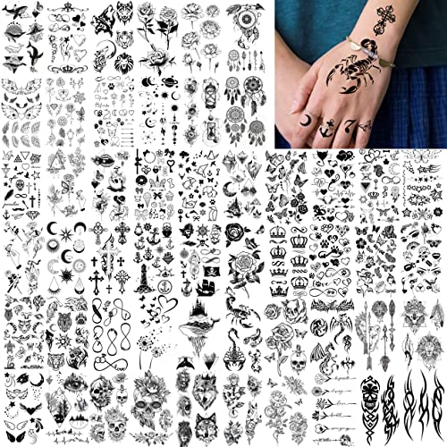 Geweir 52 Sheets Tiny Hands Small Black Temporary Tattoos For Women Finger Art Men Adults, Kids Water Transfer Fake Tattoo Stickers Gadgets, Real