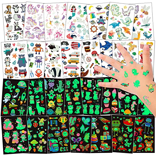 ECHOCUBE Temporary Tattoos for Kids,60 sheets Mixed Style Waterproof Fake Tattoo Sticker Set with Dinosaur Animal Space Unicorn Mermaid Car Theme