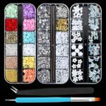 Yolev 3D Nail Art Gem Decoration Accessories Kit，Acrylic Butterfly White Flowers Bear Starry AB Crystal Cute Nail Charms for Nail Art Jewelry Acc