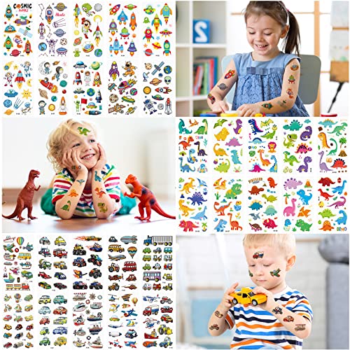 ECHOCUBE Temporary Tattoos for Kids,60 sheets Mixed Style Waterproof Fake Tattoo Sticker Set with Dinosaur Animal Space Unicorn Mermaid Car Theme