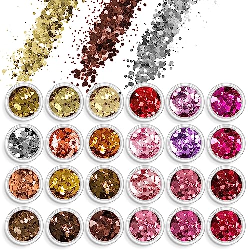 AOOWU Chunky Glitter, 12 Colors Festival Glitter, Nail Glitter Powder, Holographic Cosmetic Glitter for Face Body Eye Hair Nail and DIY Art (A)