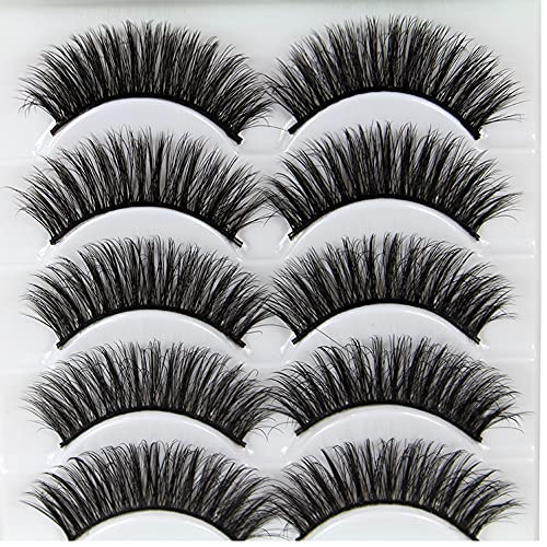 False Lashes Elocoise 5 Pairs 3D Eye Lashes Reusable Long Hand-made Faux Eyelashes for Eye Makeup (3D-47)