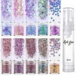 10 Colors Body Glitter Cosmetic Glitter - Face Glitter Chunky Glitter - Face Glitter Festival Hair Glitter with Glue and Brush for Body, Hair, Na