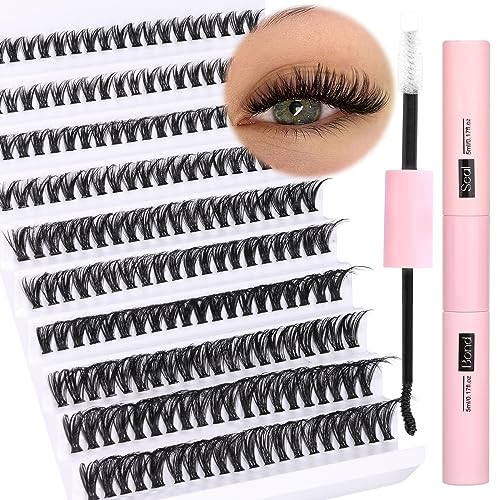 Lash Clusters DIY Eyelash Extensions 96pcs Cluster Lashes Wispy False Eyelashes C D Curl Individual Lashes Extensions 8-16MM Mega Fluffy Eyelash