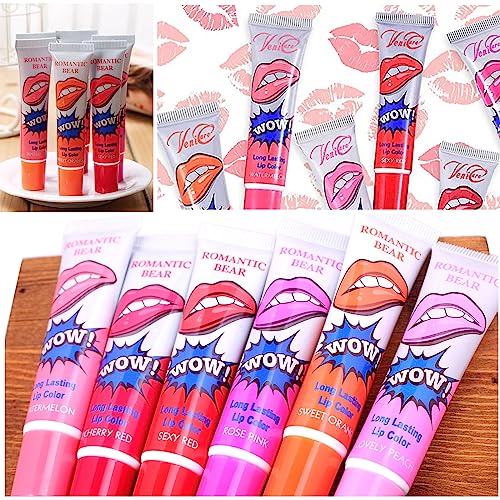 (12 Pcs) Lip Stain Peel Off, Lip Tattoo Lipstick,6 Colors Peel Off Lipstick,Waterproof Tear Lip Stain Cosmetic Gift Set for Girls,Peel off Lip St