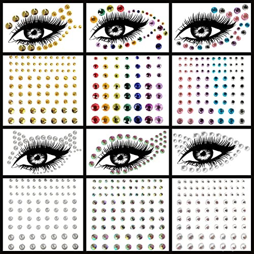 Bilizar 6 Sheets Bindi Dots Face Jewels Face Jewelry For Women Face Gems Stick On Eye Forehead Crystals Sticker Tears Rainbow Pearl Rhinestones F