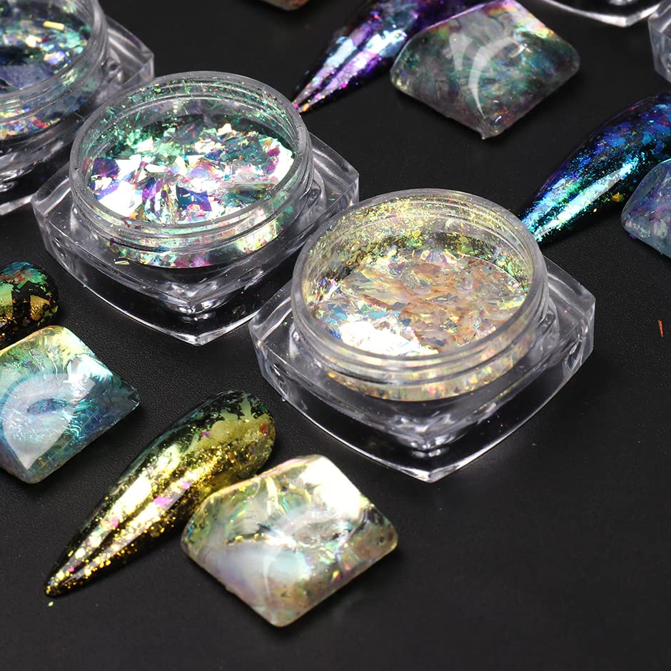 Holographic Mermaid Nail Art Glitter Flake, 12 Grids Holographic Nail Art Sequins Bright Colorful Shiny Nail Supplies Nail Art Design Decoration