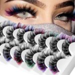 BSLVWG Coloured False Eyelashes Russian Strip LashesFalse Lashes Faux Mink Lashes Colored Lashes Fluffy Wispy Russian Strip Lashes with Color（7 M